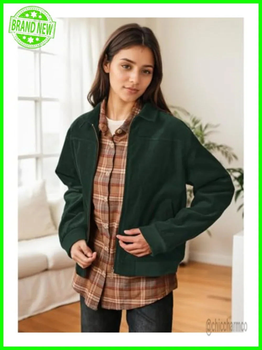 Women's Cotton Corduroy Jacket Full Zip Flannel Lined Casual